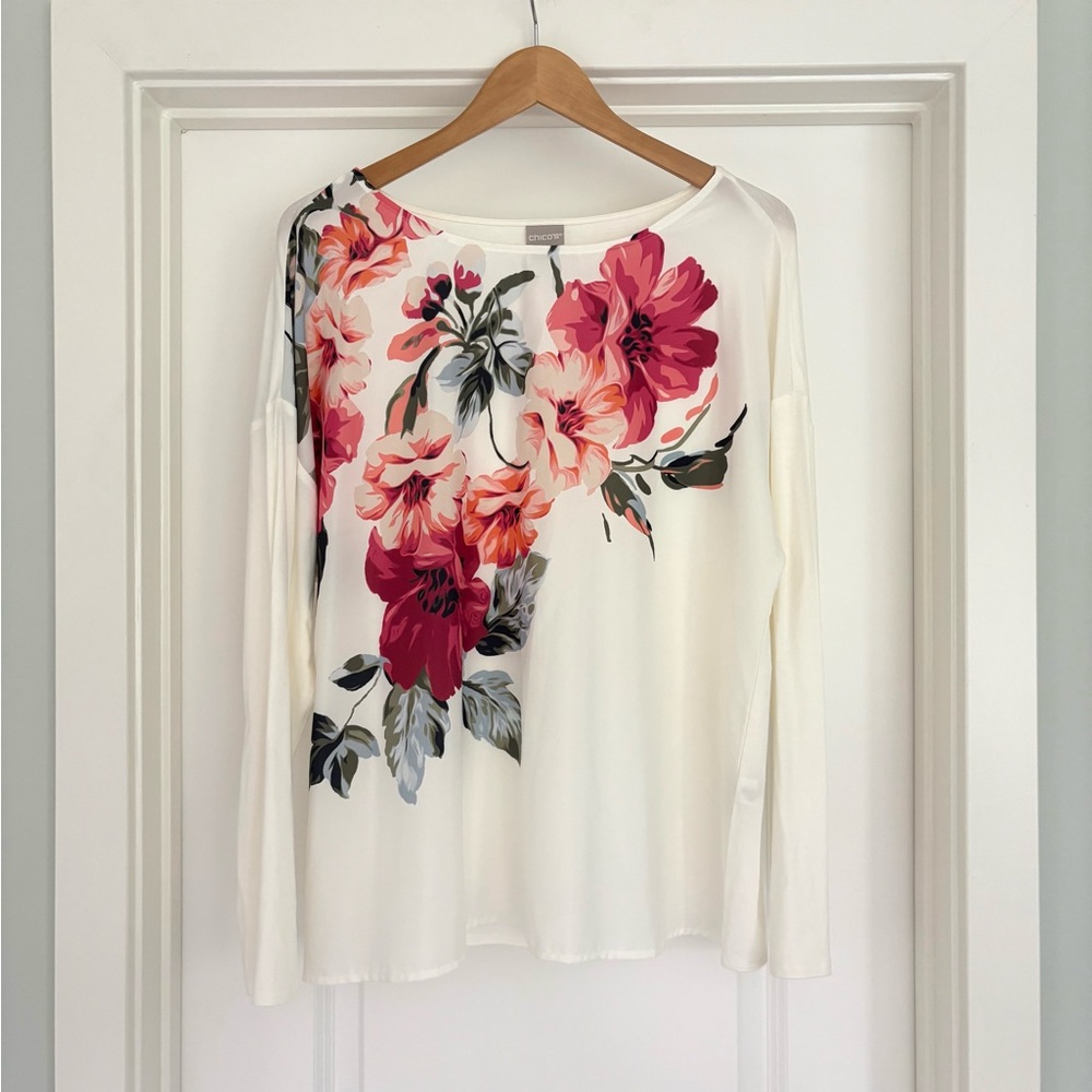 Chico’s Floral Long Sleeve Top XL/3 - Picture 4 of 9
